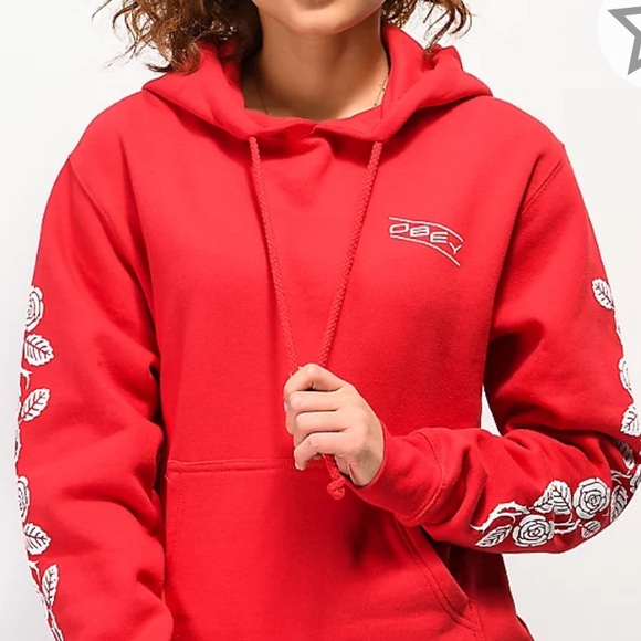 Obey | Tops | Obey Thorns Red Rose Hoodie Sweatshirt | Poshmark